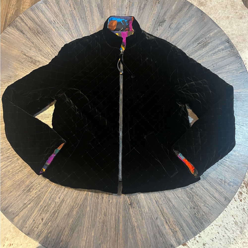 Vintage Pearl River‎ Reversible Silk Jacket – Sm – Abstract Faces & Black Velvet - Picture 9 of 15